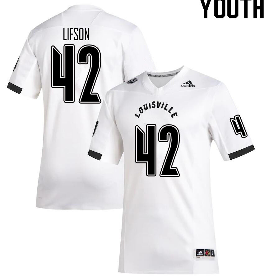 Youth #42 Josh Lifson Louisville Cardinals College Football Jerseys Sale-White - Click Image to Close